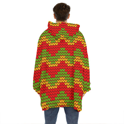 Knitted Reggae Pattern Print Hoodie Blanket