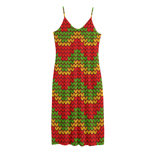 Knitted Reggae Pattern Print Jersey Midi Cami Dress
