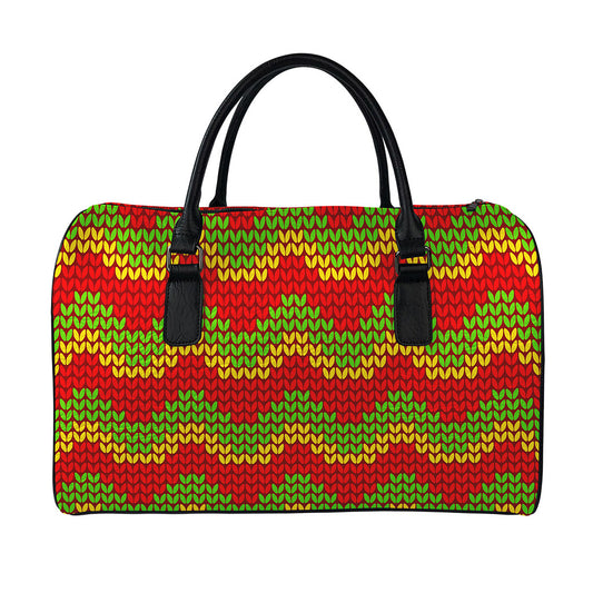 Knitted Reggae Pattern Print Leather Duffle Bag