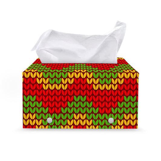 Knitted Reggae Pattern Print Leather Tissue Box Cover