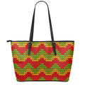 Knitted Reggae Pattern Print Leather Tote Bag With Zipper