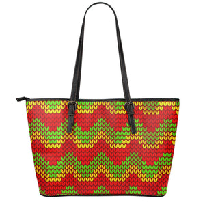 Knitted Reggae Pattern Print Leather Tote Bag