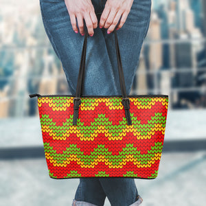 Knitted Reggae Pattern Print Leather Tote Bag