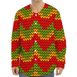 Knitted Reggae Pattern Print Long Sleeve Baseball Jersey