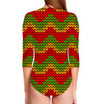 Knitted Reggae Pattern Print Long Sleeve Swimsuit