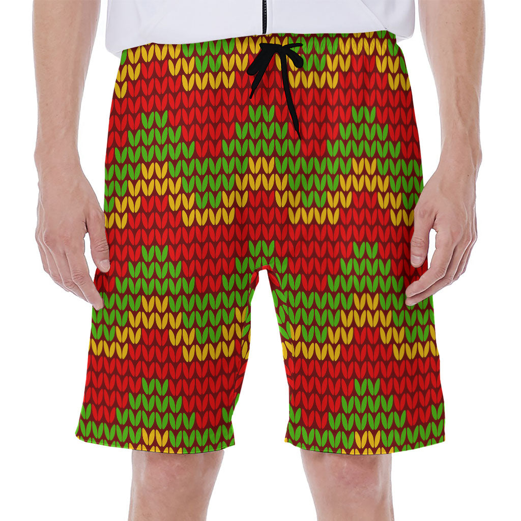Knitted Reggae Pattern Print Men's Beach Shorts