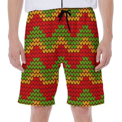 Knitted Reggae Pattern Print Men's Beach Shorts