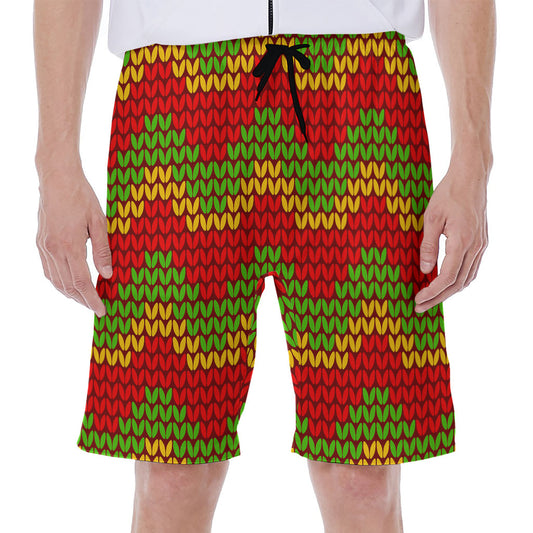 Knitted Reggae Pattern Print Men's Beach Shorts