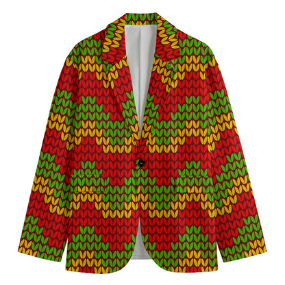 Knitted Reggae Pattern Print Men's Blazer