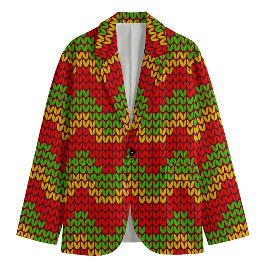 Knitted Reggae Pattern Print Men's Cotton Blazer