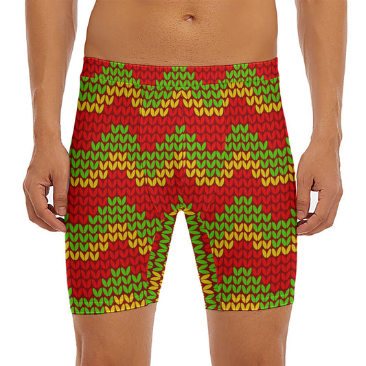 Knitted Reggae Pattern Print Men's Long Boxer Briefs