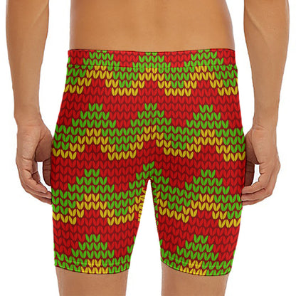 Knitted Reggae Pattern Print Men's Long Boxer Briefs