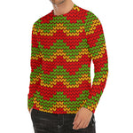Knitted Reggae Pattern Print Men's Long Sleeve Rash Guard