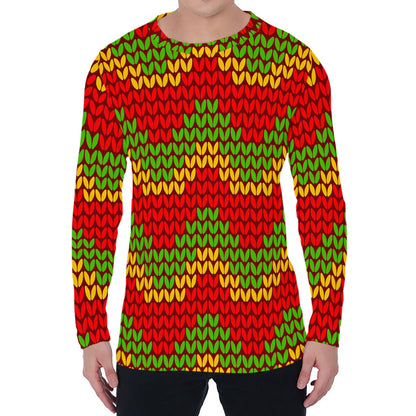 Knitted Reggae Pattern Print Men's Long Sleeve T-Shirt
