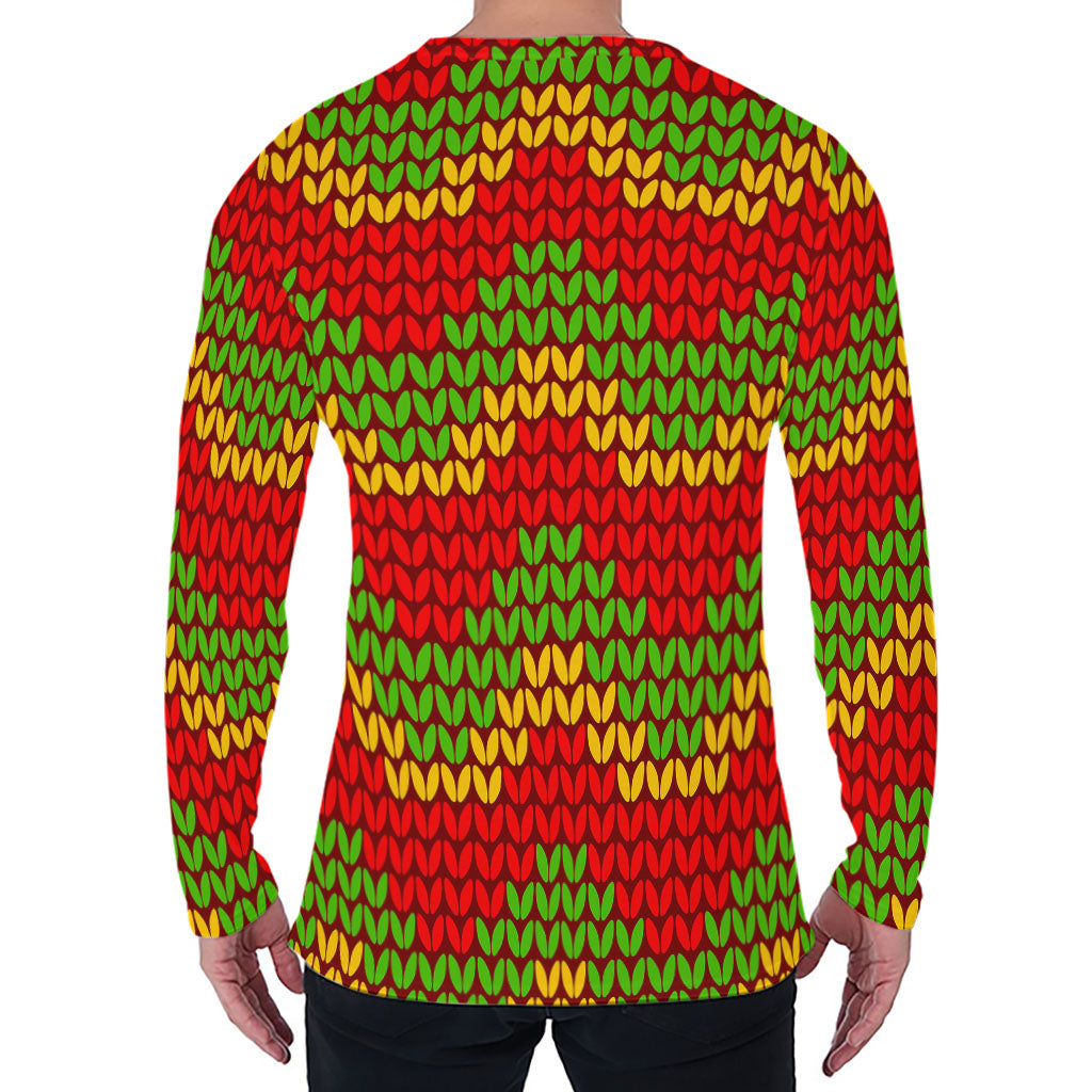 Knitted Reggae Pattern Print Men's Long Sleeve T-Shirt