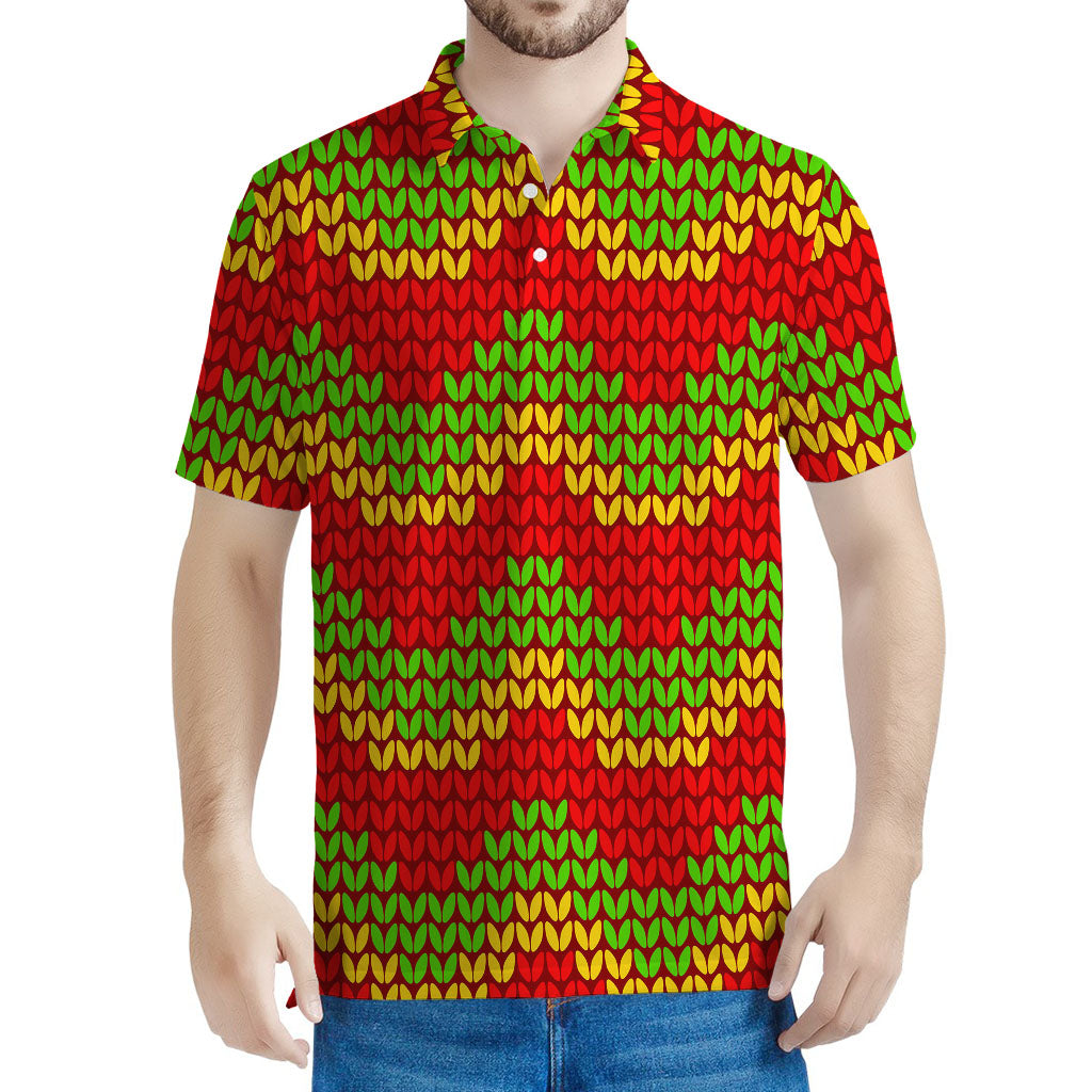 Knitted Reggae Pattern Print Men's Polo Shirt