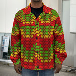 Knitted Reggae Pattern Print Men's Shirt Jacket