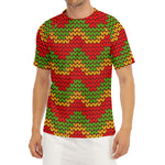 Knitted Reggae Pattern Print Men's Short Sleeve Rash Guard