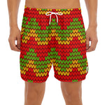 Knitted Reggae Pattern Print Men's Split Running Shorts
