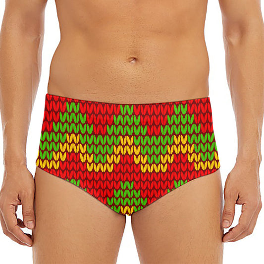 Knitted Reggae Pattern Print Men's Triangle Swim Briefs