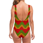 Knitted Reggae Pattern Print One Piece Swimsuit