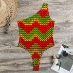 Knitted Reggae Pattern Print One Shoulder Bodysuit