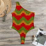 Knitted Reggae Pattern Print One Shoulder Bodysuit