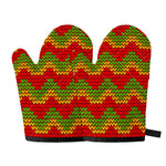 Knitted Reggae Pattern Print Oven Mitts