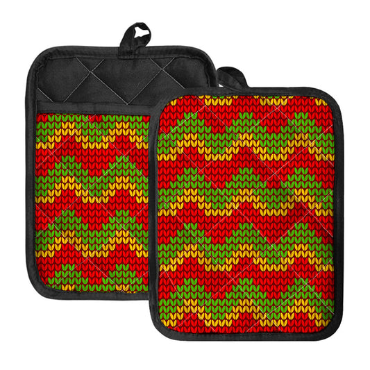 Knitted Reggae Pattern Print Pot Holders With Pocket