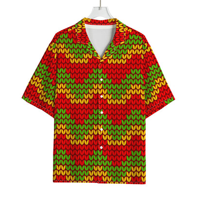 Knitted Reggae Pattern Print Rayon Hawaiian Shirt