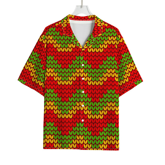 Knitted Reggae Pattern Print Rayon Hawaiian Shirt