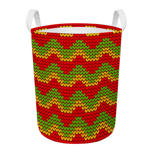 Knitted Reggae Pattern Print Round Laundry Basket