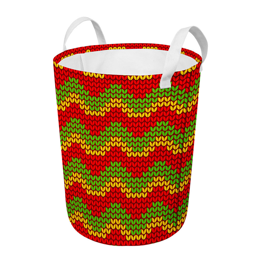 Knitted Reggae Pattern Print Round Laundry Basket