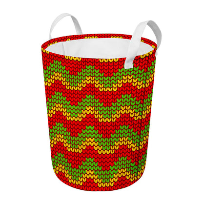 Knitted Reggae Pattern Print Round Laundry Basket