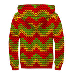 Knitted Reggae Pattern Print Sherpa Lined Zip Up Hoodie