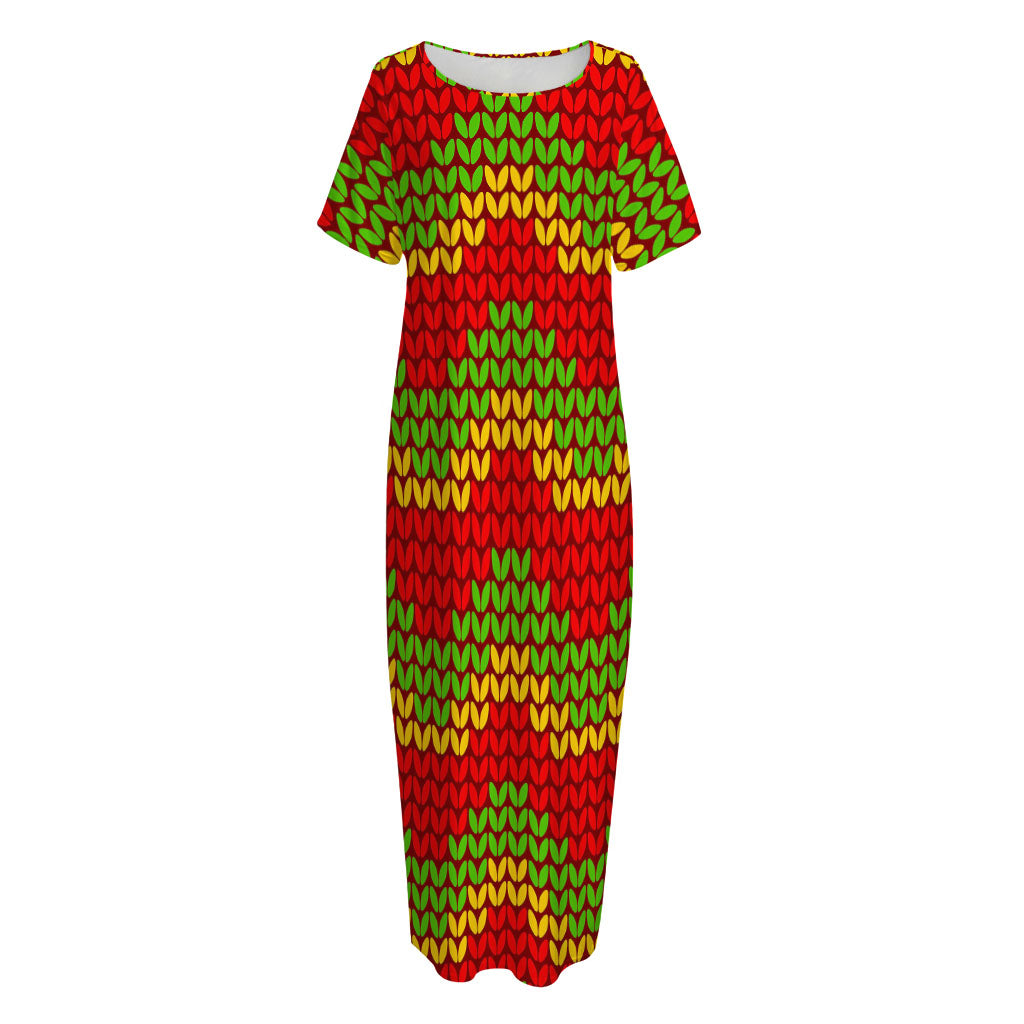 Knitted Reggae Pattern Print Short Sleeve Long Nightdress