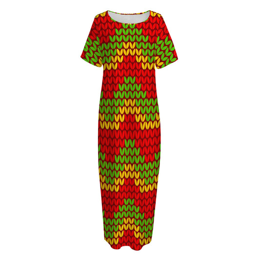 Knitted Reggae Pattern Print Short Sleeve Long Nightdress