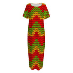 Knitted Reggae Pattern Print Short Sleeve Long Nightdress