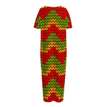 Knitted Reggae Pattern Print Short Sleeve Long Nightdress
