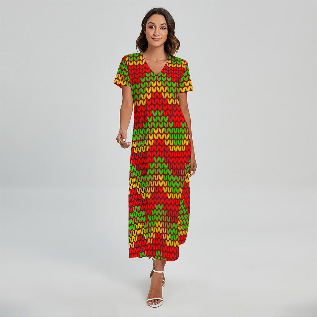 Knitted Reggae Pattern Print Short Sleeve Maxi Dress