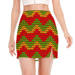 Knitted Reggae Pattern Print Side Slit Mini Skirt