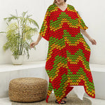 Knitted Reggae Pattern Print Silk V-Neck Kaftan Dress