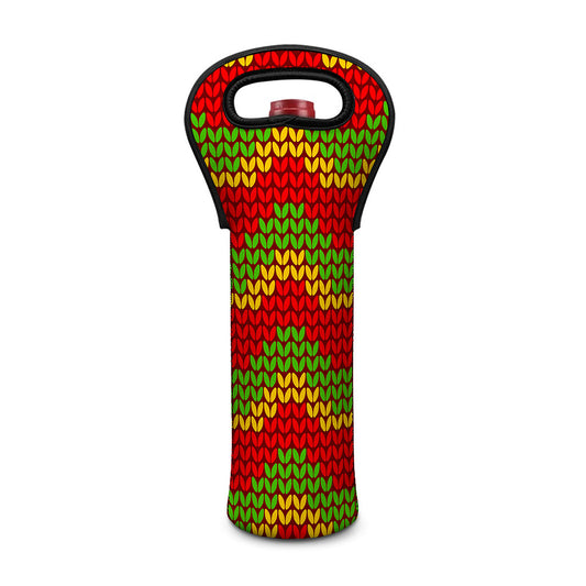 Knitted Reggae Pattern Print Single Neoprene Wine Tote