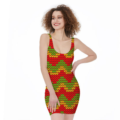 Knitted Reggae Pattern Print Sleeveless Bodycon Dress