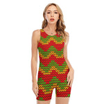 Knitted Reggae Pattern Print Sleeveless One Piece Swimsuit