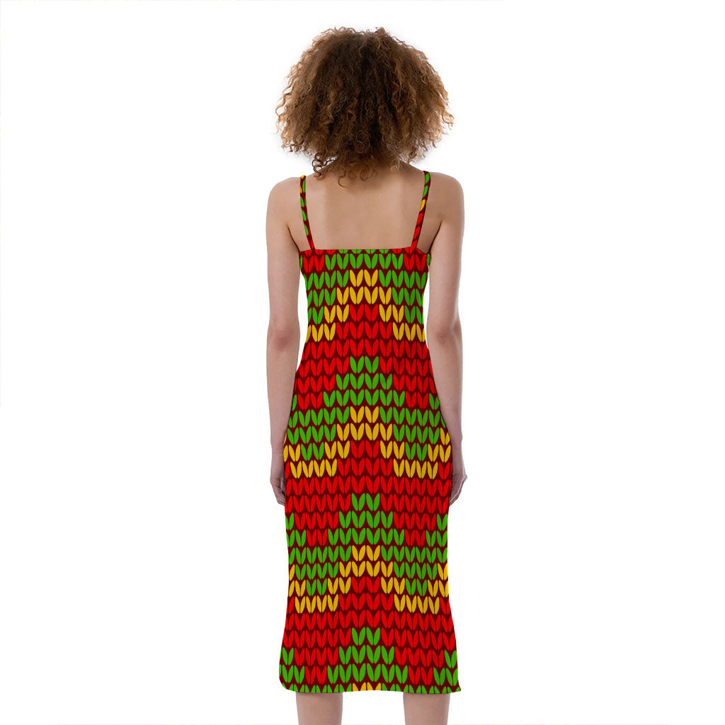 Knitted Reggae Pattern Print Slim Fit Midi Cami Dress
