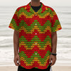 Knitted Reggae Pattern Print Textured Short Sleeve Shirt