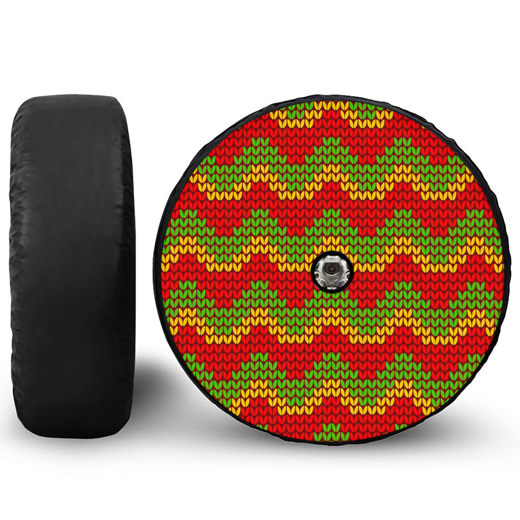 Knitted Reggae Pattern Print Tire Cover With Camera Hole