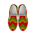 Knitted Reggae Pattern Print White Slip On Sneakers