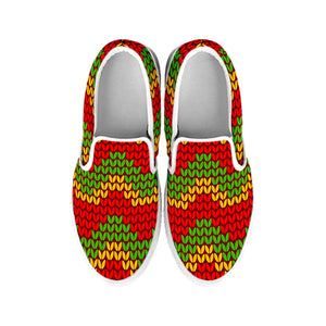 Knitted Reggae Pattern Print White Slip On Sneakers